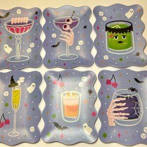 Spooky Halloween Cocktail Plates Set of 6 Melamine Goofy Party Drinks